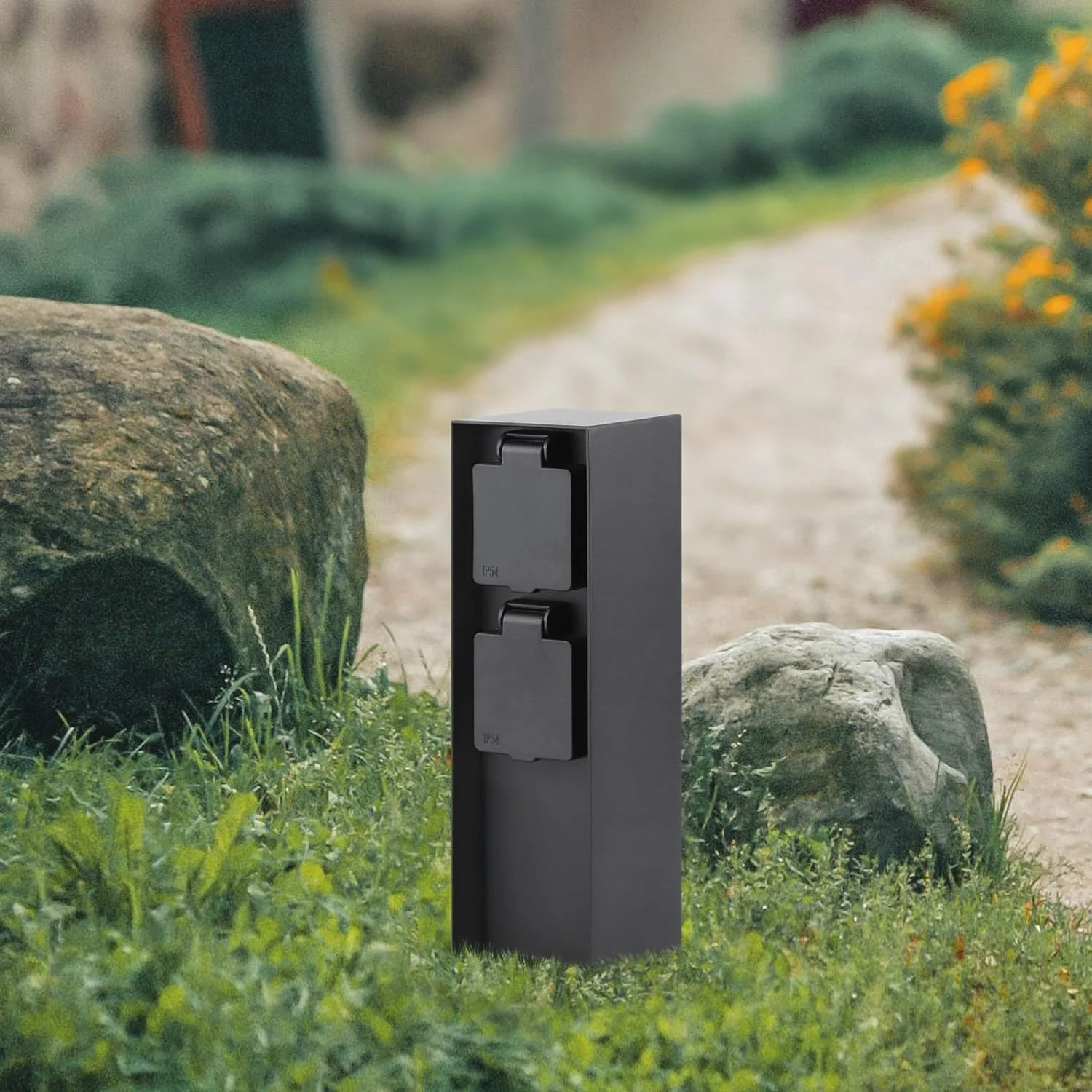 Buitenstopcontact Glampère New Hydro - Budget - Tuinpaaltje Met 3 Voudig Stopcontact Randaarde En Dubbele Wartel